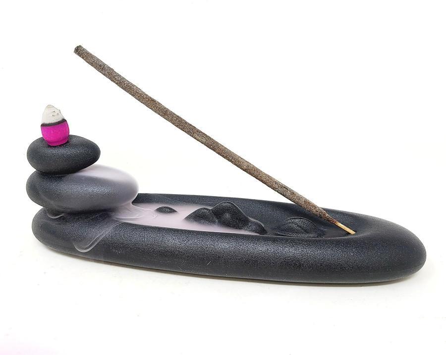 Ceramic Boat Shape Waterfall Backflow Incense Cone and Stick Burner (8.5"L)
