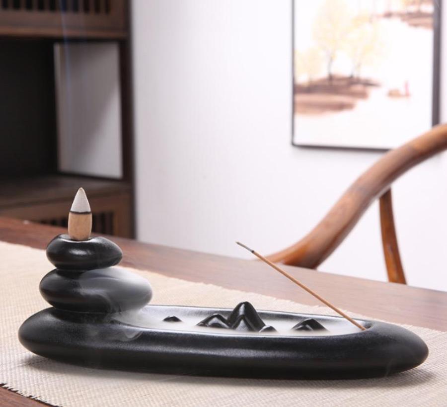 Ceramic Boat Shape Waterfall Backflow Incense Cone and Stick Burner (8.5"L)