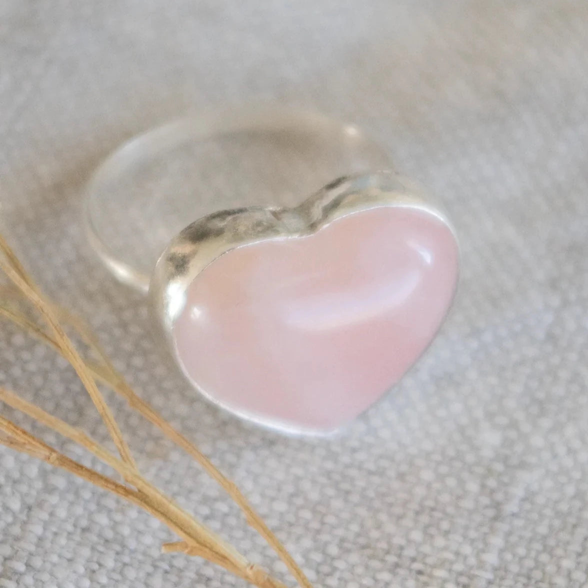Rose Quartz Heart Sterling Silver Ring