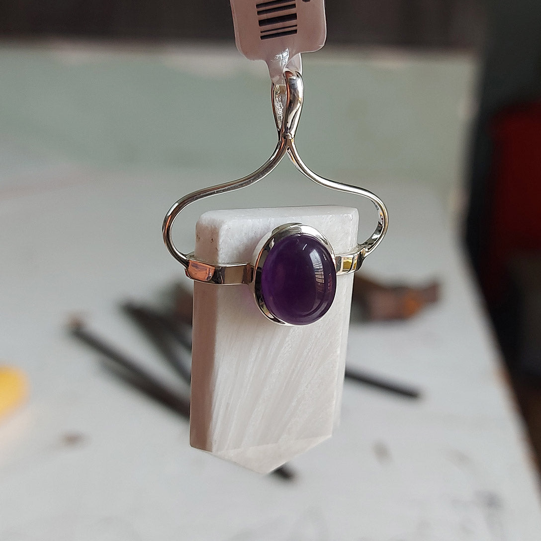 Scolecite and Amethyst Flat Point Pendant