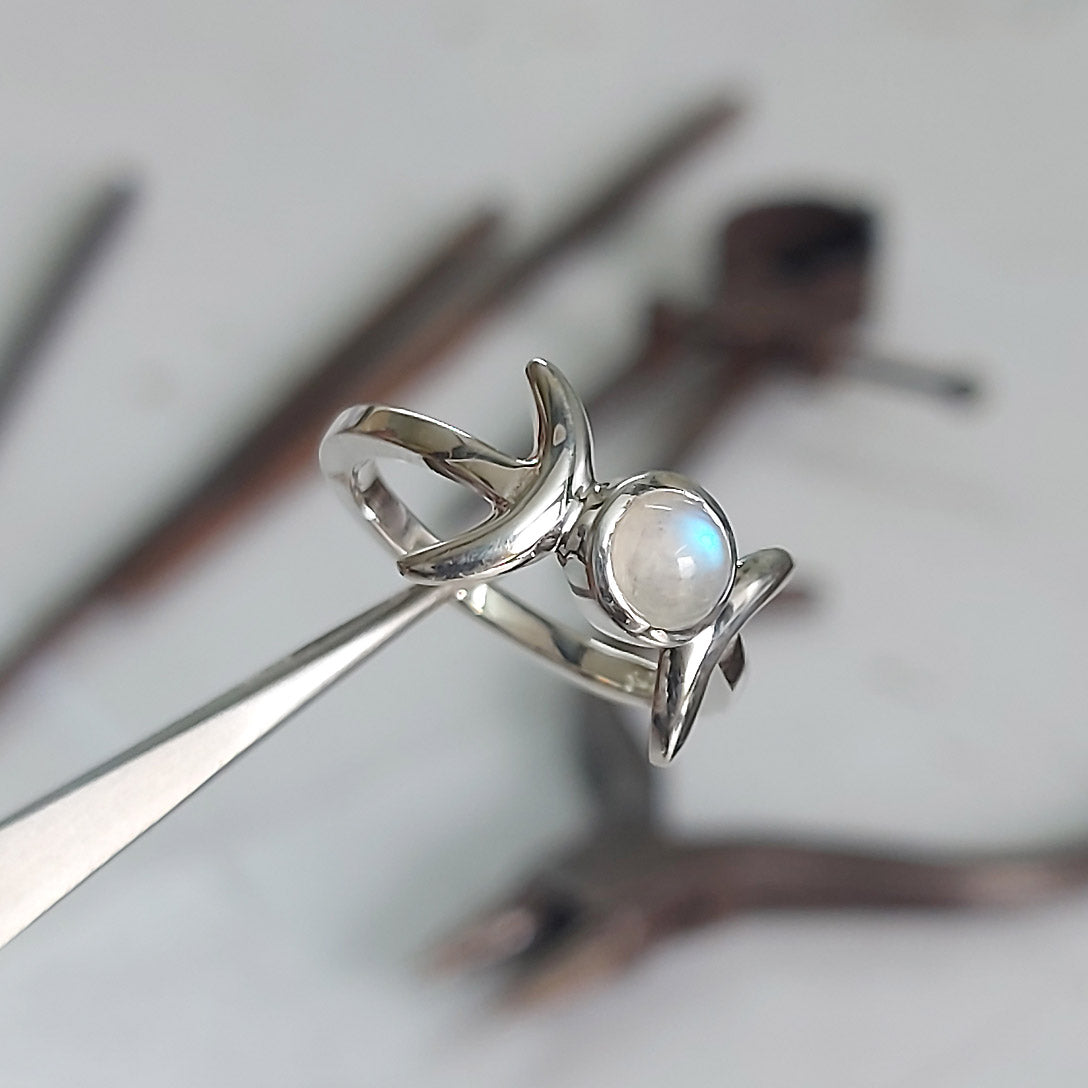 Triple Goddess Moonstone Sterling Ring