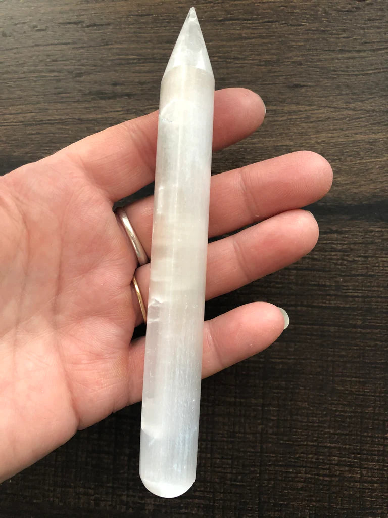 Selenite Polished Thick Pencil Point Wand - 6”