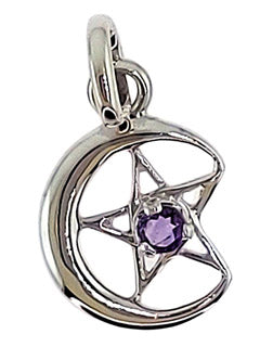 Sterling Pentacle Moon Pendant with Amethyst