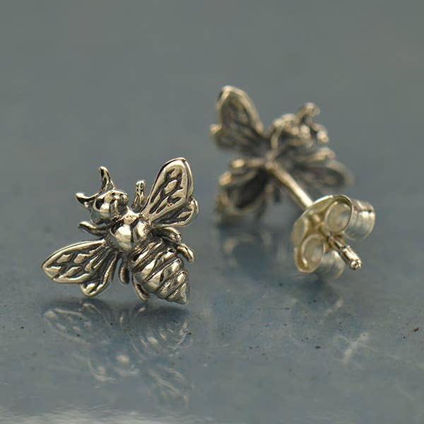 Sterling Silver Bee Stud Earrings 9x11mm