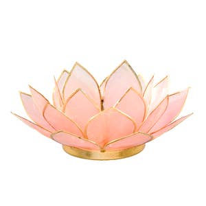 Gemstone Capiz Lotus Tealight Candle Holder - Rose Quartz