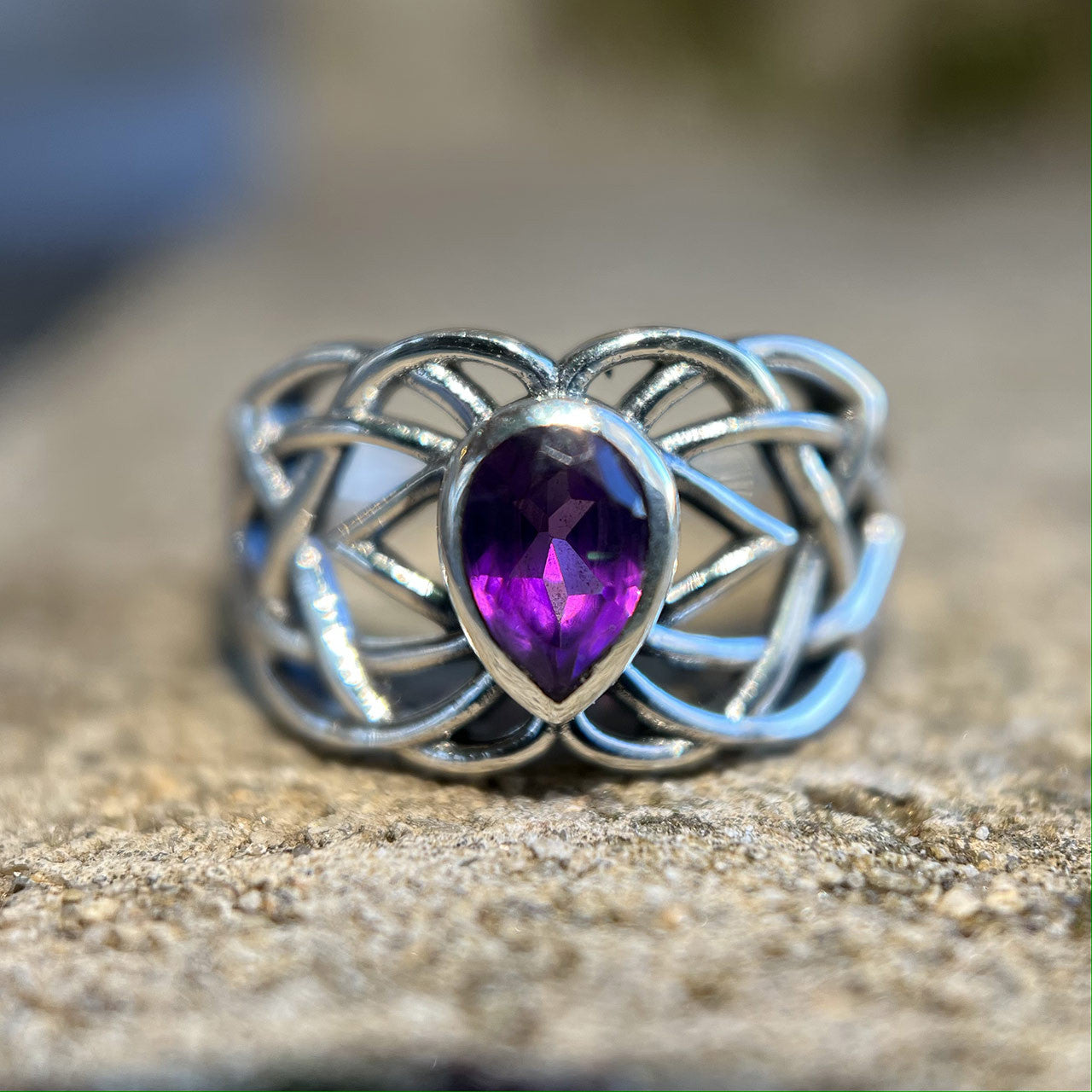 Amethyst Celtic Ring in Sterling Silver