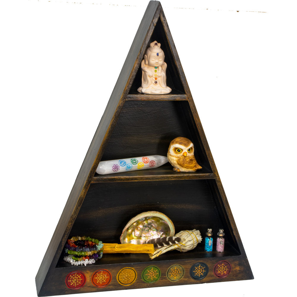 Chakra Wooden Pyramid 3 Tier Shelf