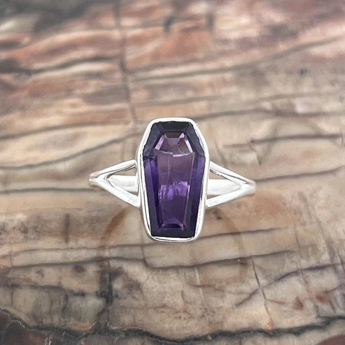 Amethyst Sterling Silver Coffin Ring ⚰️