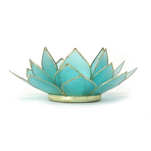Gemstone Capiz Lotus Tealight Candle Holder - Aquamarine