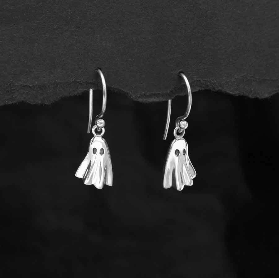 Sterling Silver 3D Ghost Dangle Earrings 25x8mm
