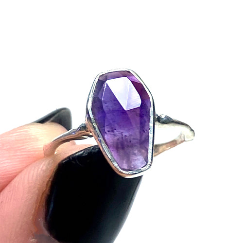 Amethyst Bone-Band Sterling Silver Coffin Ring ⚰️