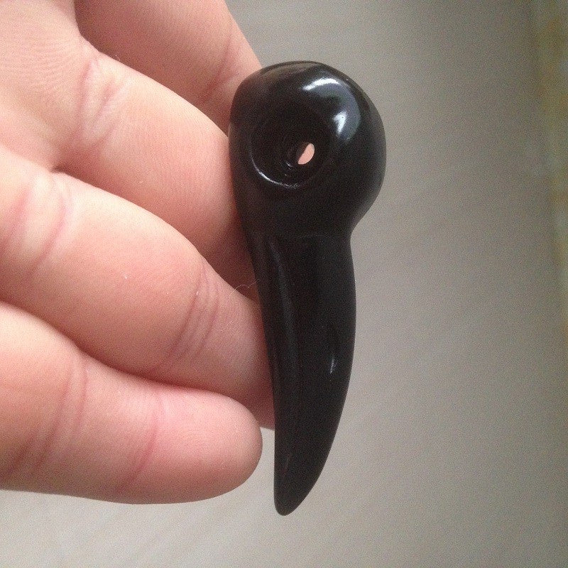 Obsidian black crow natural crystal Skull pendant - Cast a Stone