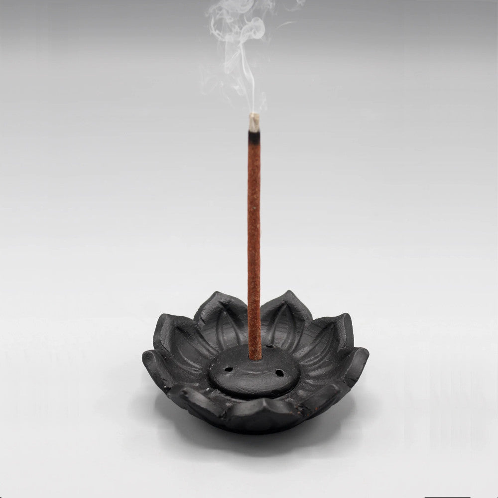 Ceramic Lotus Flower Incense Burner - Black 3.5"