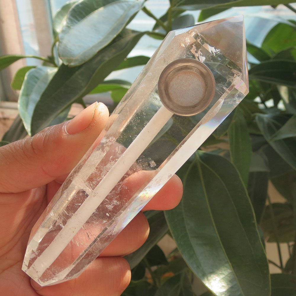 Clear Quartz Gemstone crystal pipe - Cast a Stone