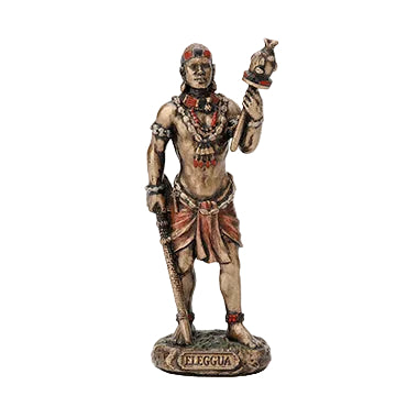 Statue of a figure holding a staff on a white background. eleggua orisha