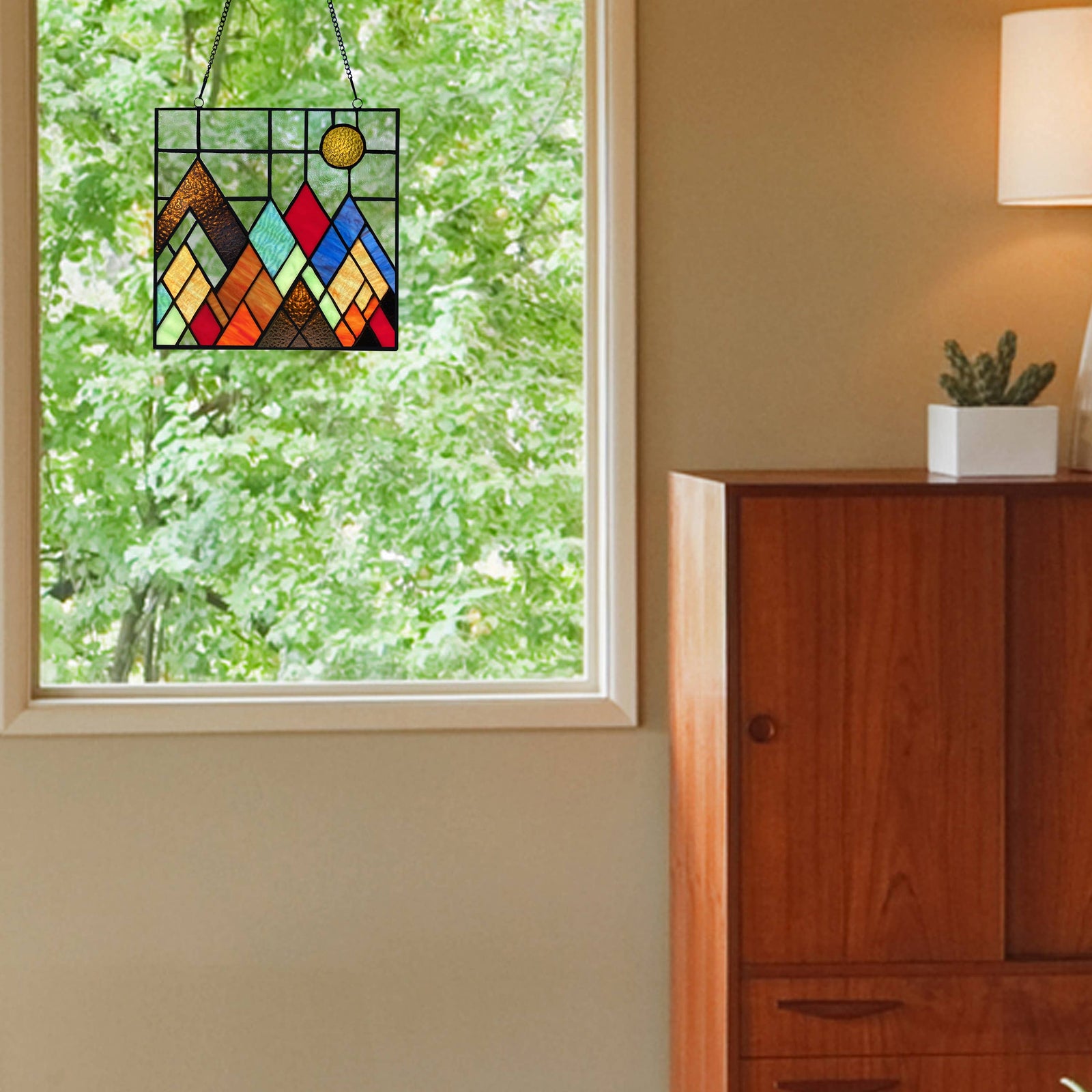 Beyond the Mountain Tops Multicolored Window Panel