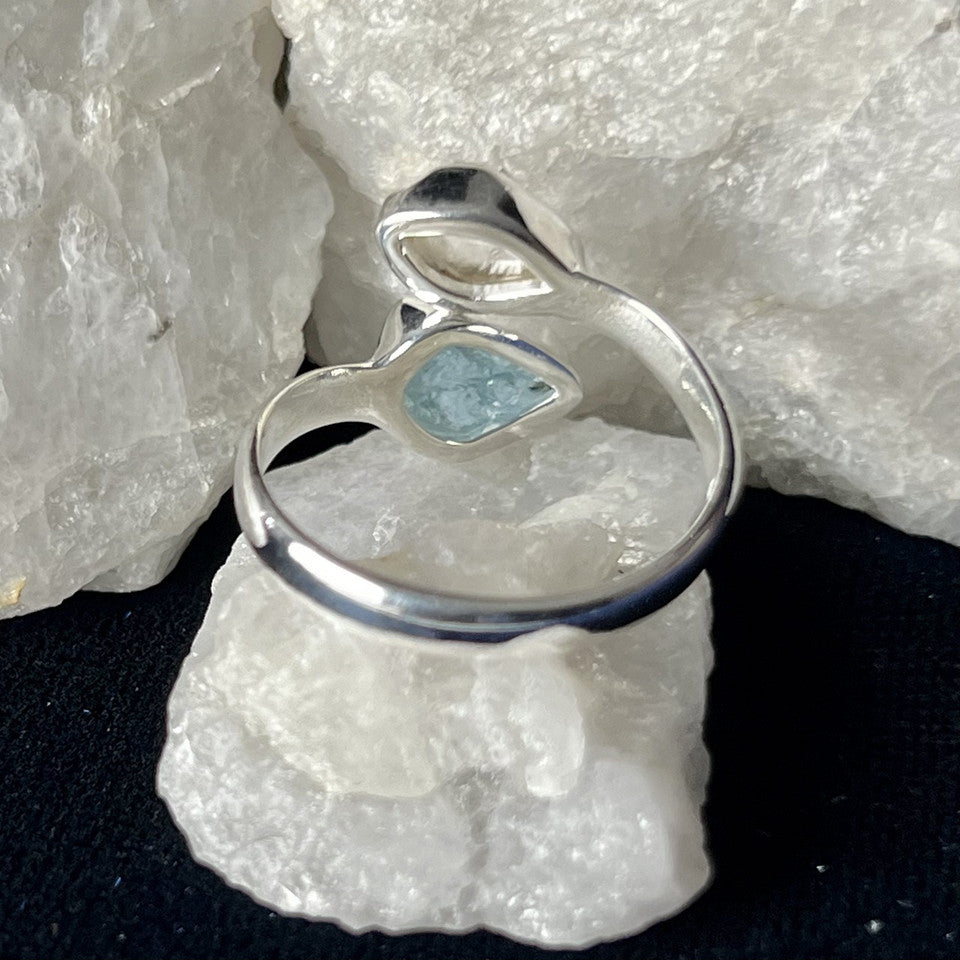 Aquamarine With Herkimer Diamond Sterling Silver Ring