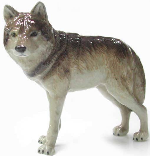 Gray Wolf Standing Northern Rose Porcelain Mini Figurine