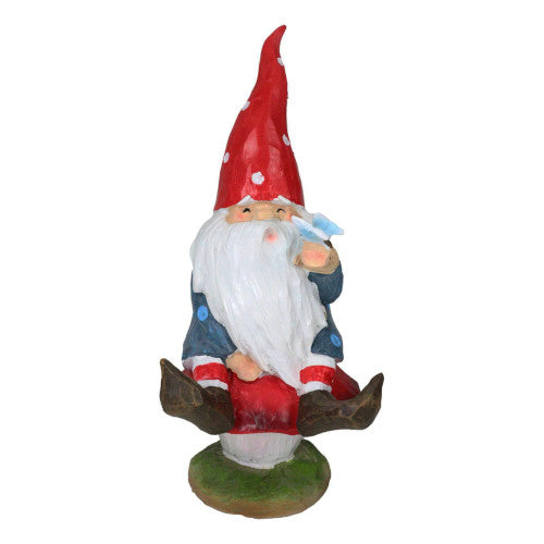 Whimsical Garden Gnome on Toadstool Statue