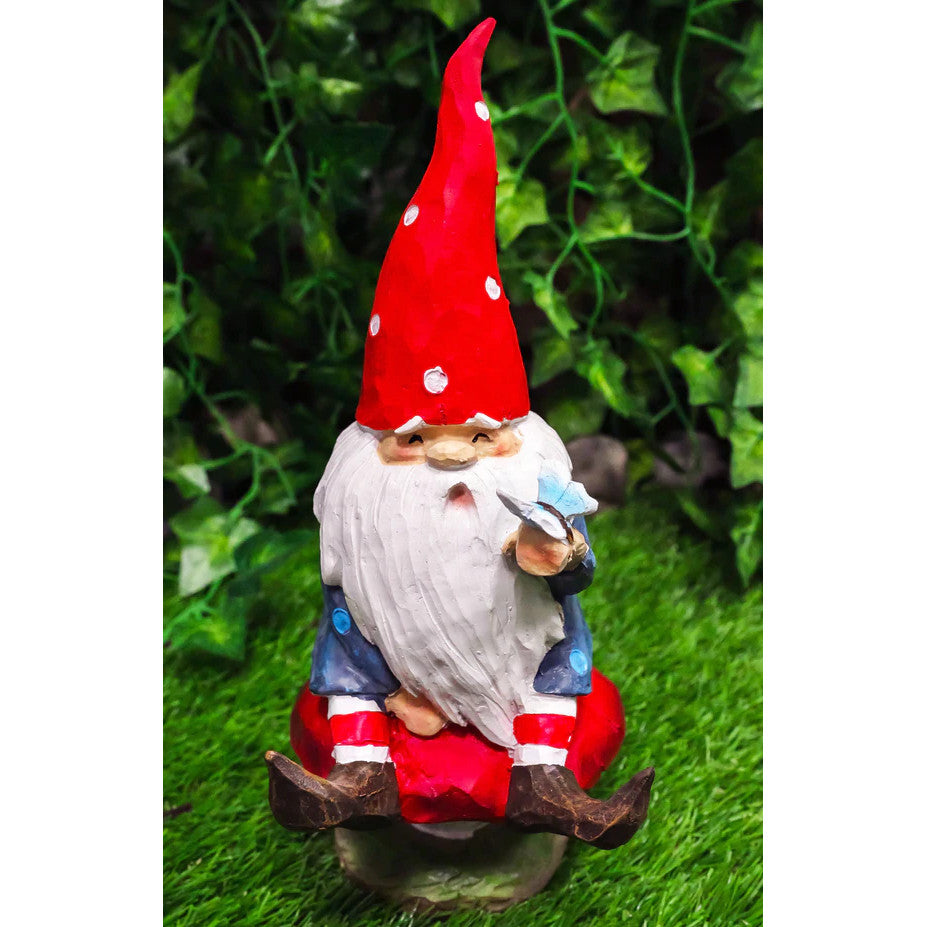 Whimsical Garden Gnome on Toadstool Statue