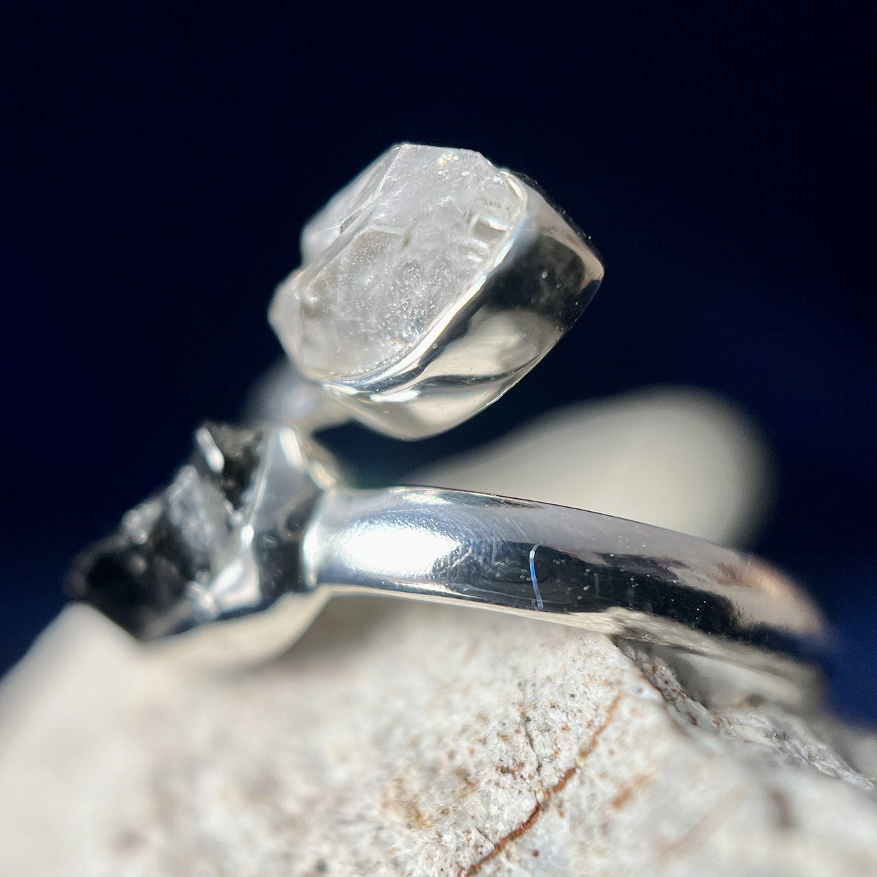 Shungite With Herkimer Diamond Sterling Silver Ring