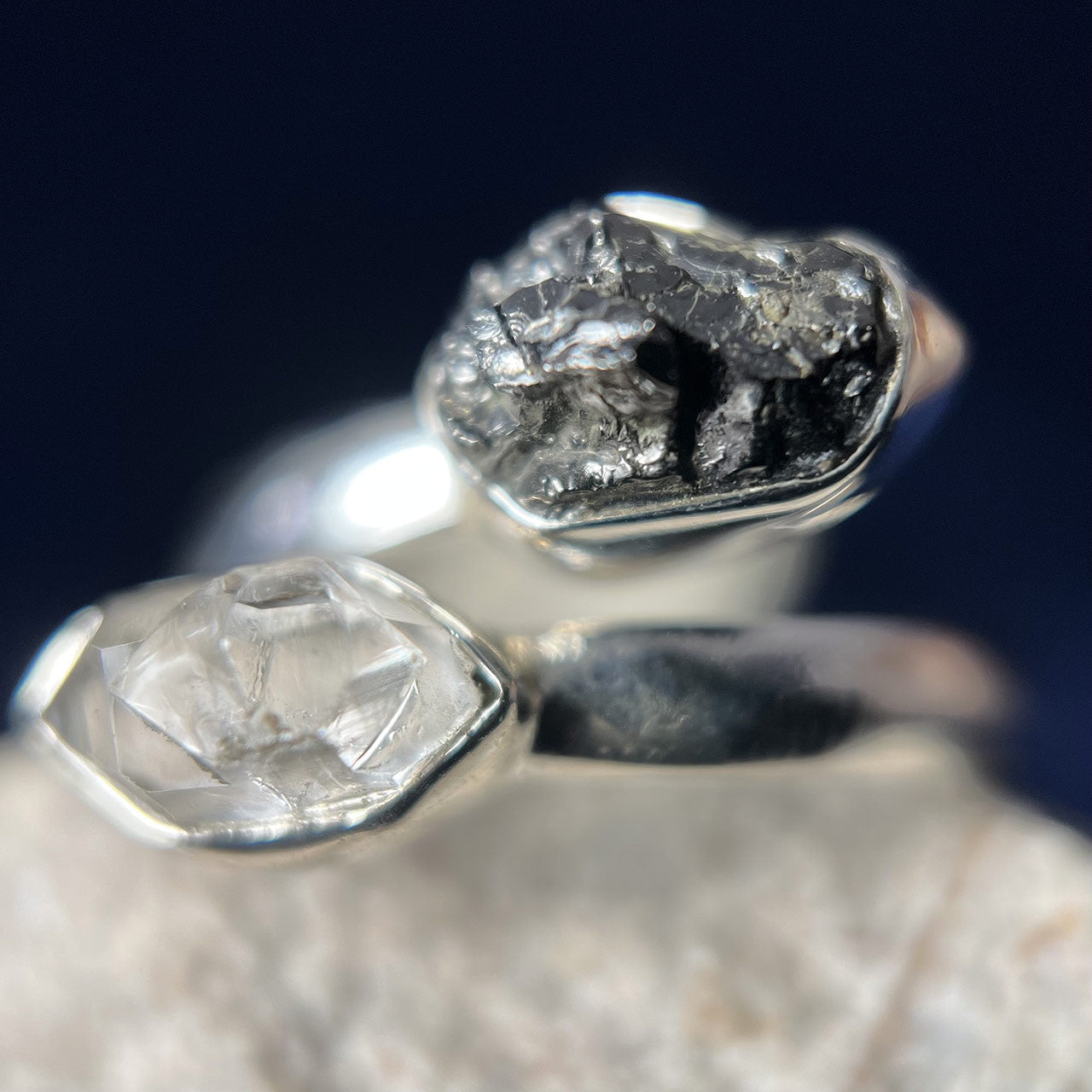Shungite With Herkimer Diamond Sterling Silver Ring