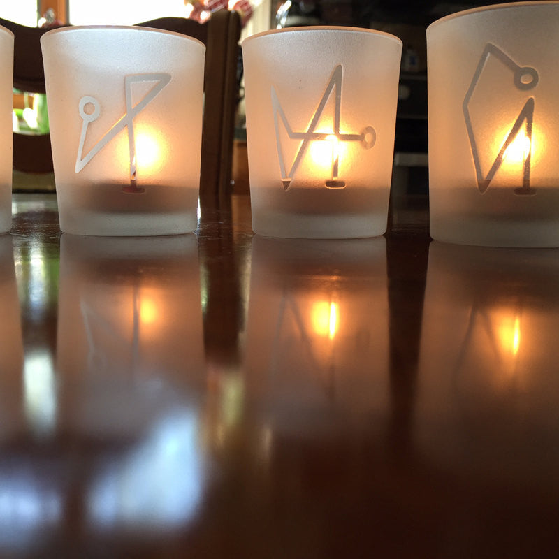 Archangel engraved Glass votive tea light Candle holder - Frosted - 4 styles Angels Michael, Raphael, Gabriel or Uriel - Cast a Stone