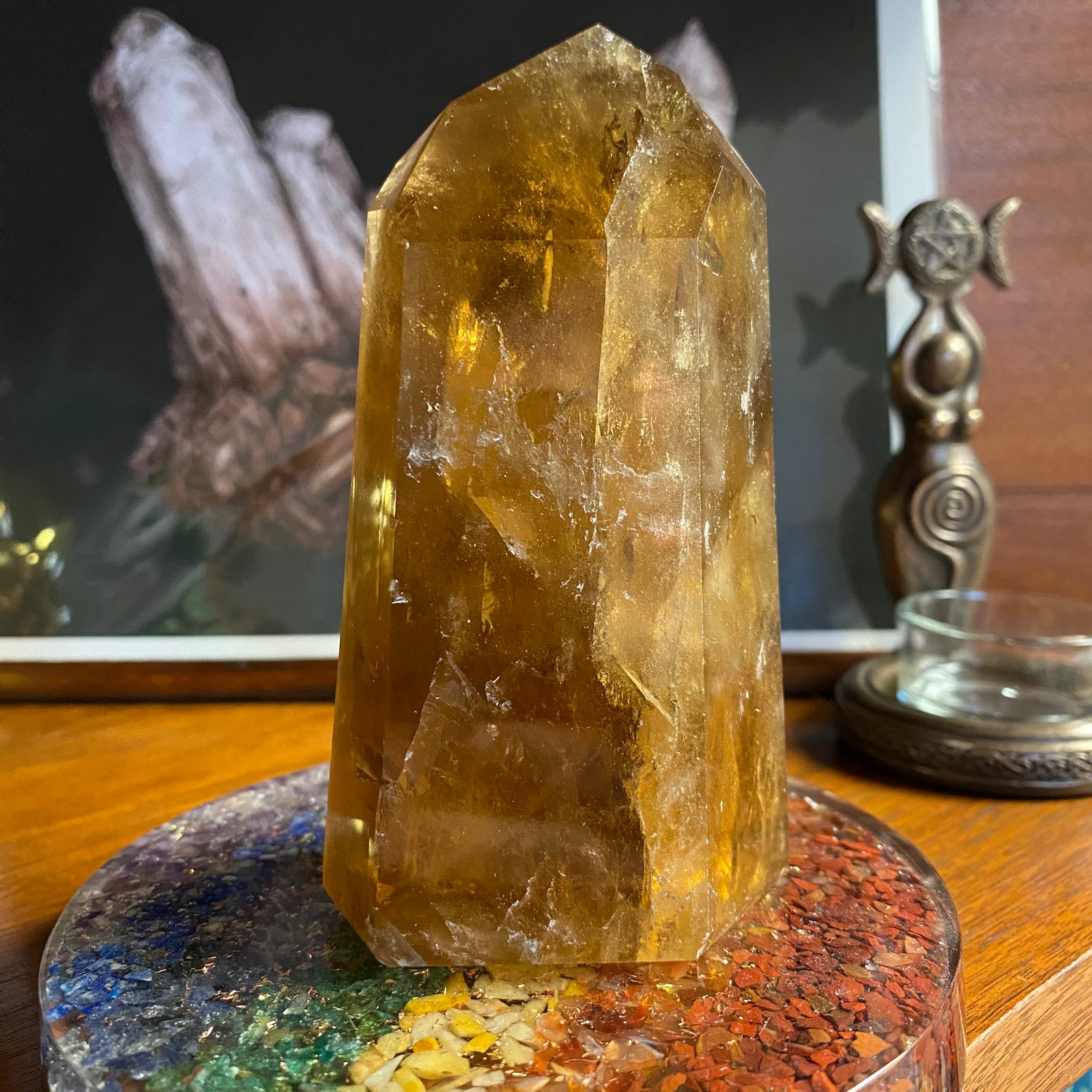 Polished Citrine Gemstone Point with natural inclusions visible