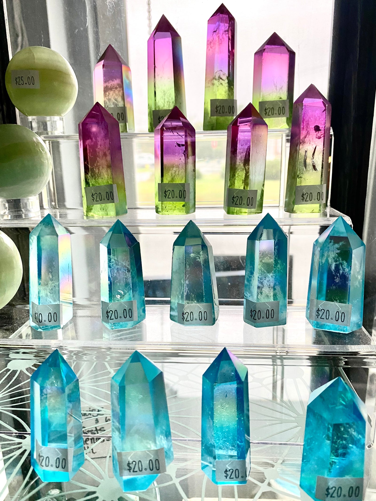Watermelon Aura and Aqua Aura Crystal Standing Gemstone Points! - Cast a Stone
