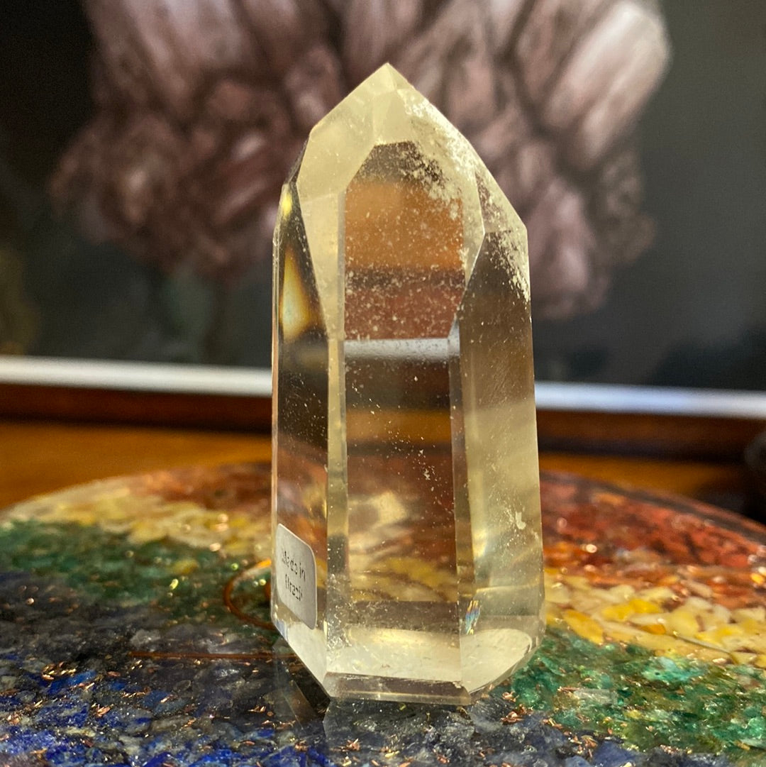 Polished Citrine Gemstone Point with natural inclusions visible