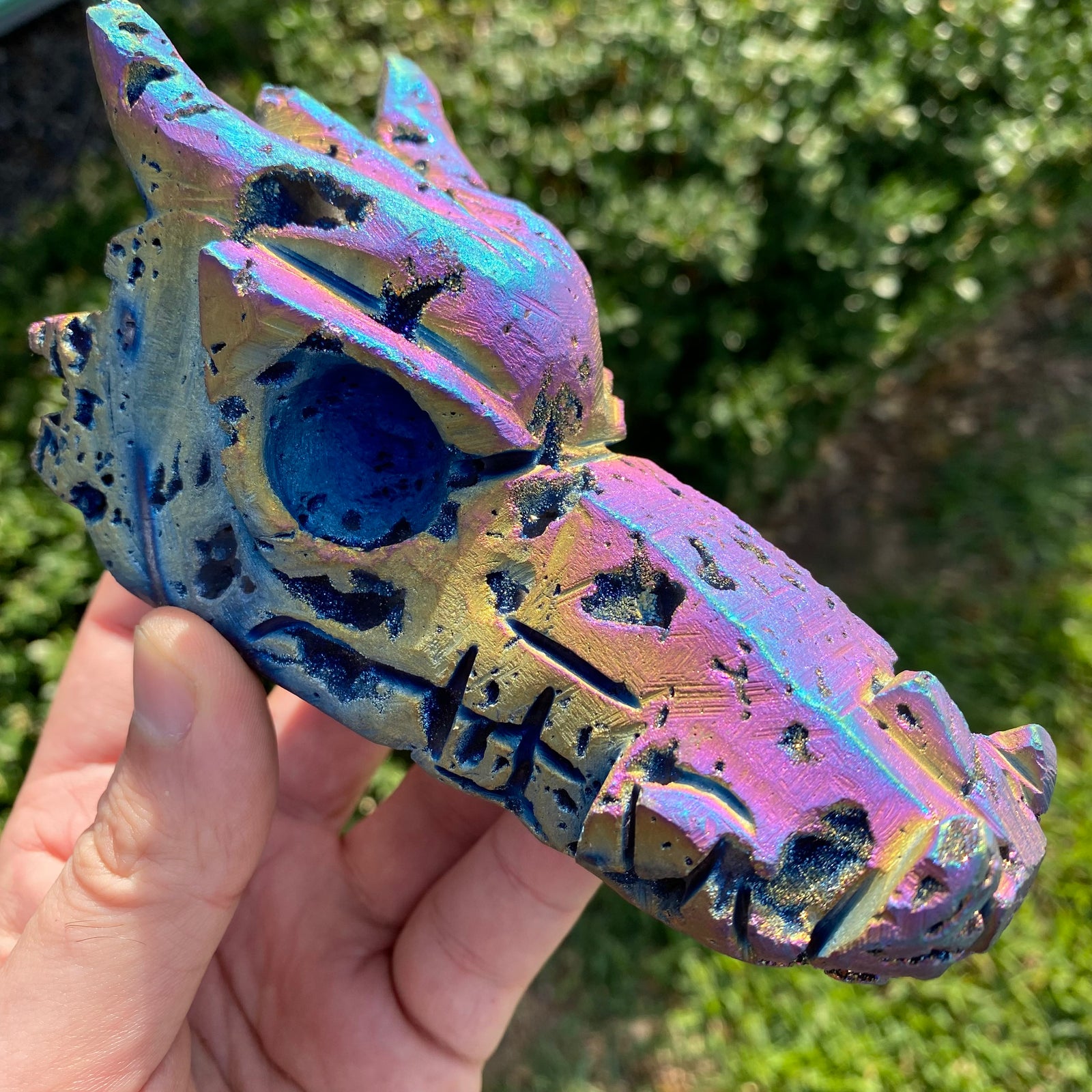 Titanium Druzy Agate Gemstone Dragon Skull