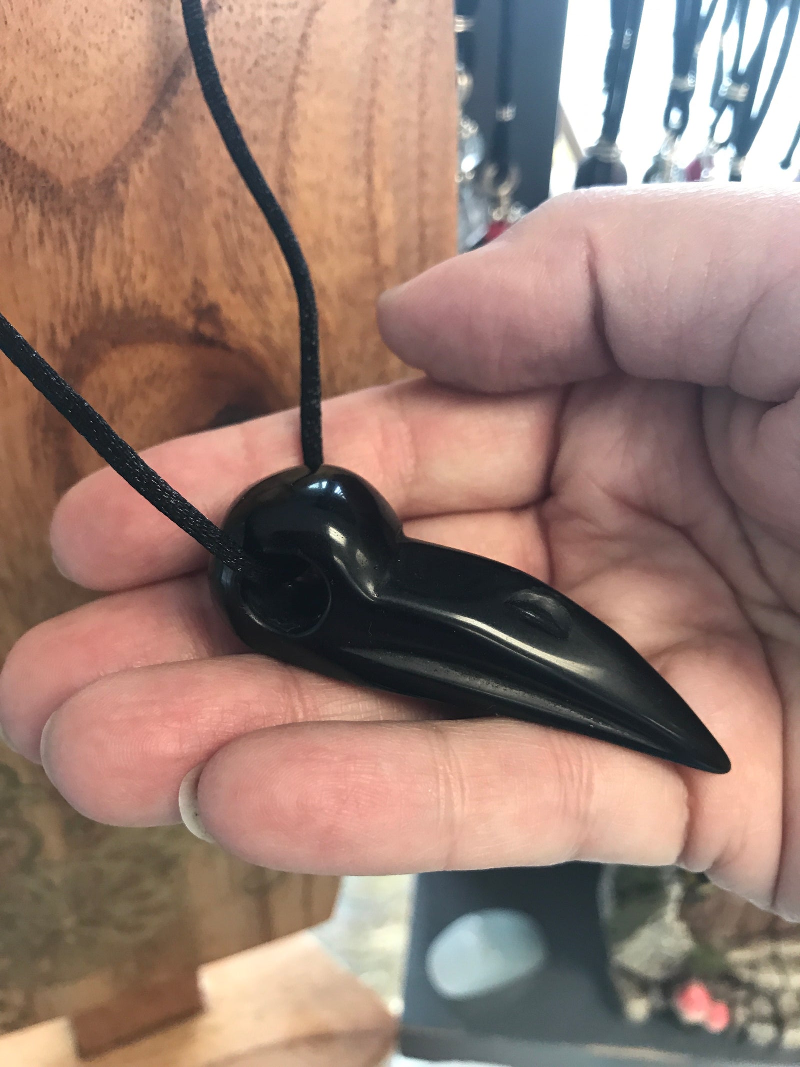 Obsidian black crow natural crystal Skull pendant - Cast a Stone