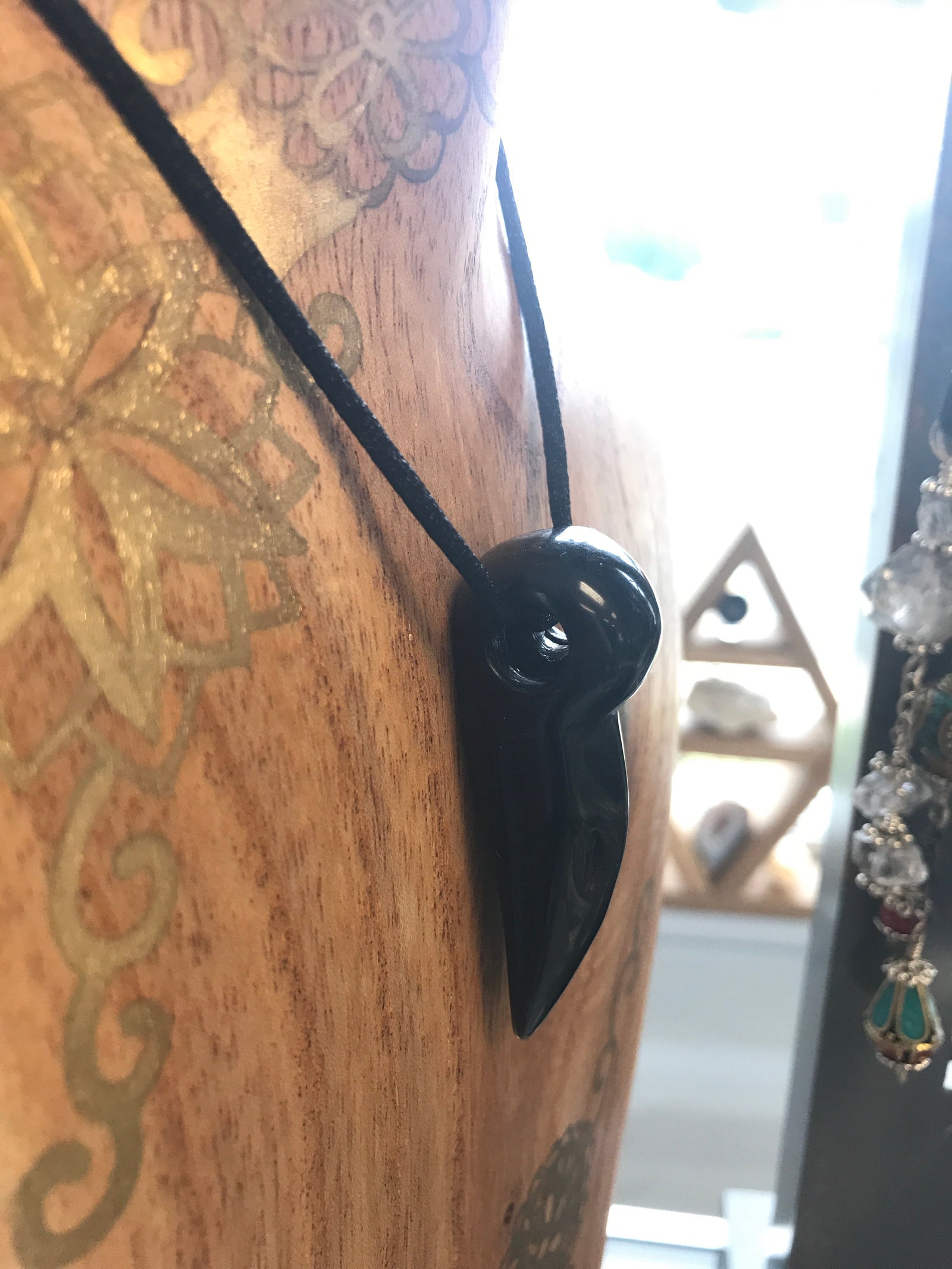 Obsidian black crow natural crystal Skull pendant - Cast a Stone