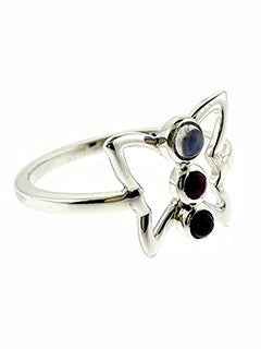 Butterfly Moonstone & Garnet Sterling Silver Ring