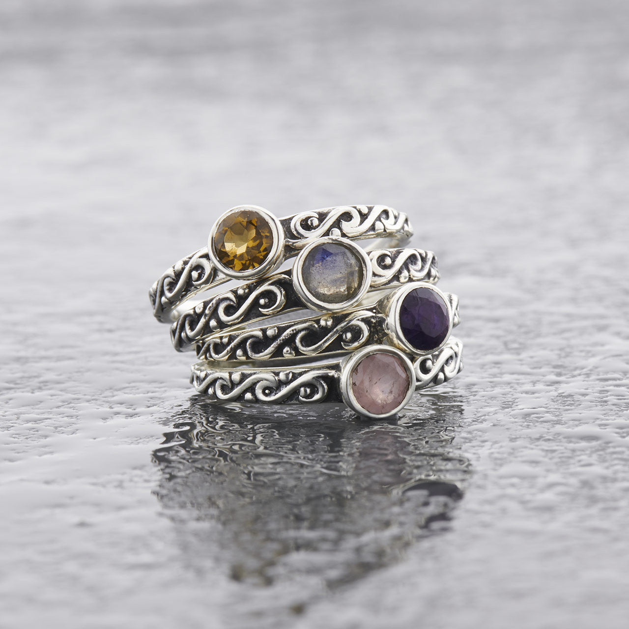 Citrine Stackable Celtic Sterling Silver Ring - Assorted Sizes