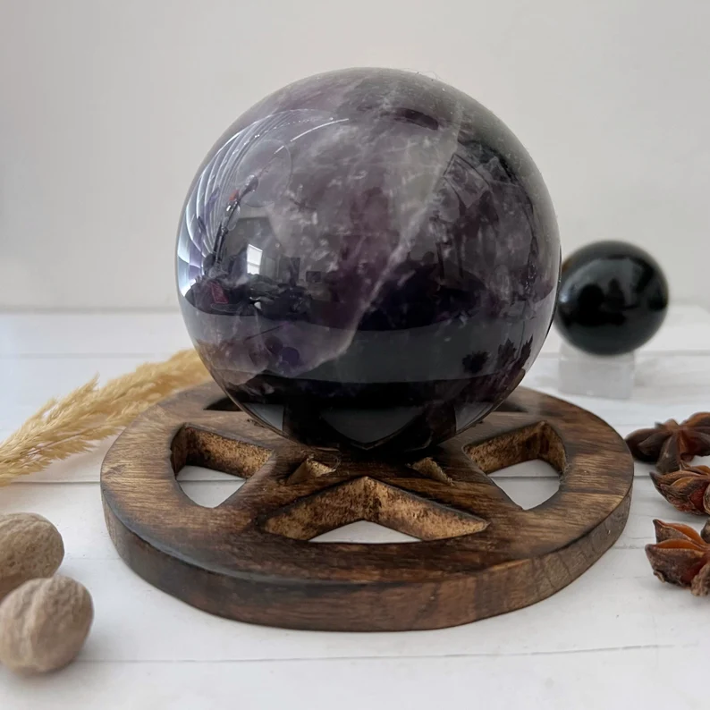 Wooden Pentacle Altar Tile And Sphere Stand - 5"