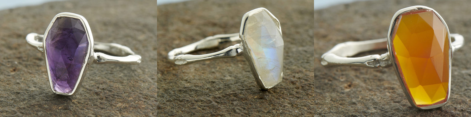 Sterling Silver Gemstone Coffin Ring Collection