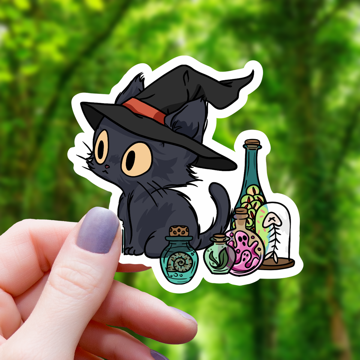 Black Cat Among Potions Sticker - 3"