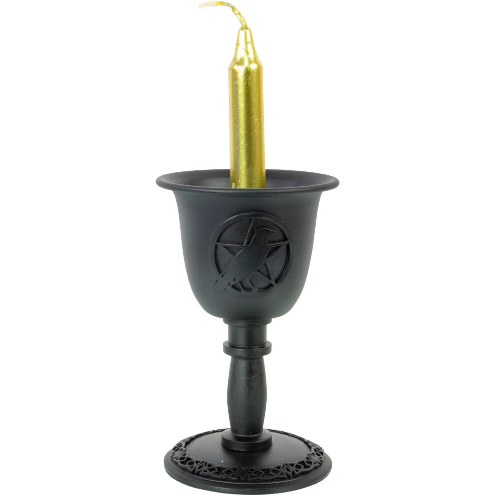 Raven Pentacle Metal Chalice Candle Holder