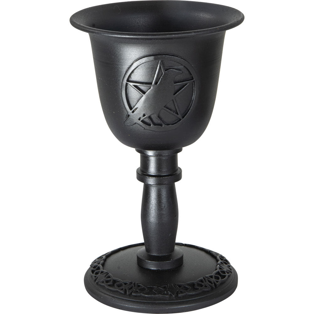 Raven Pentacle Metal Chalice Candle Holder