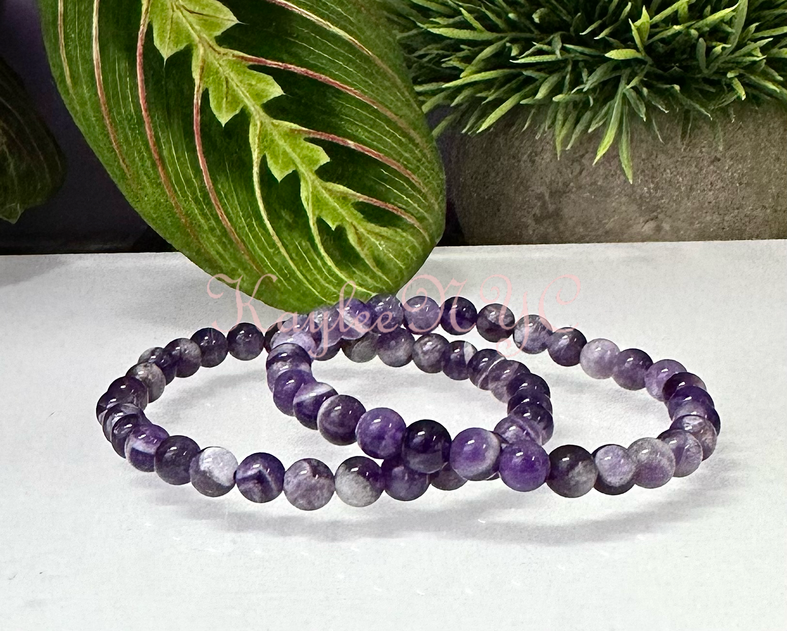 Natural Chevron Dream Amethyst 6mm 7.5” Bracelet 