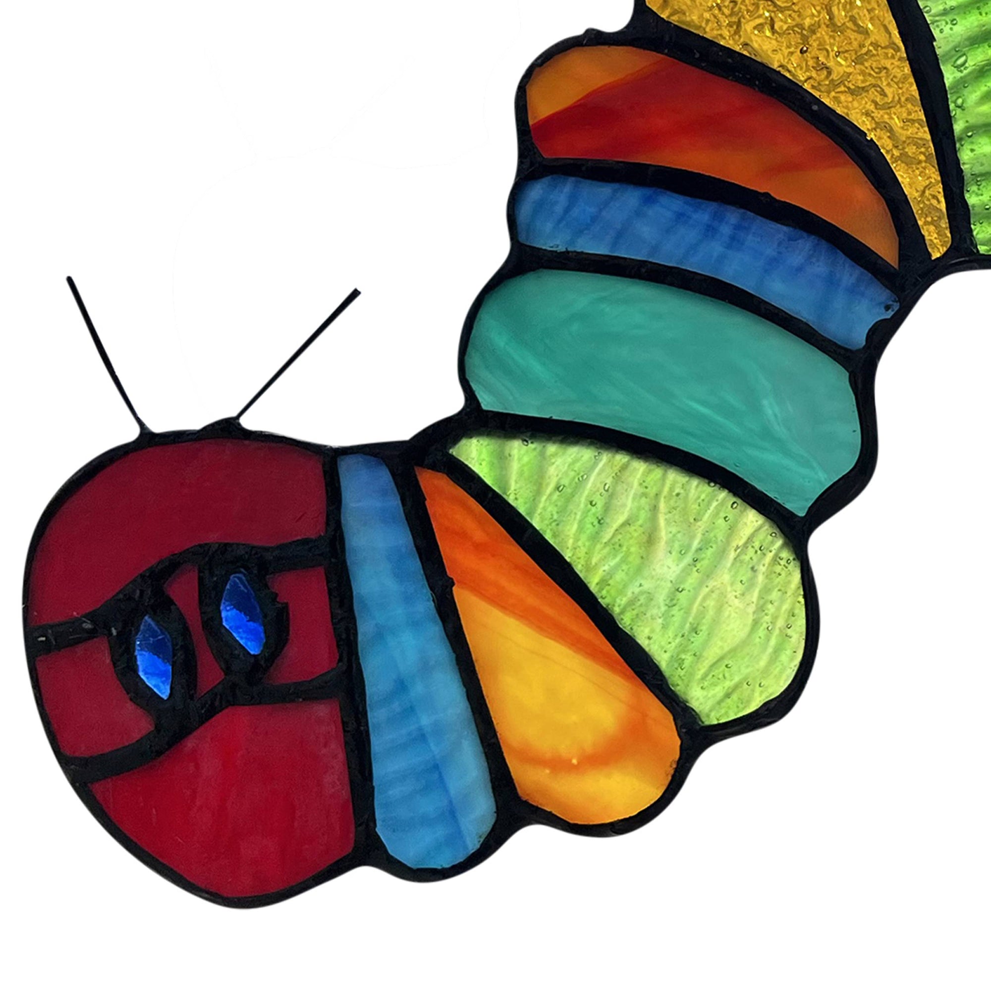 Colorful Hungry Caterpillar Stained Glass Window Panel 6.5"H