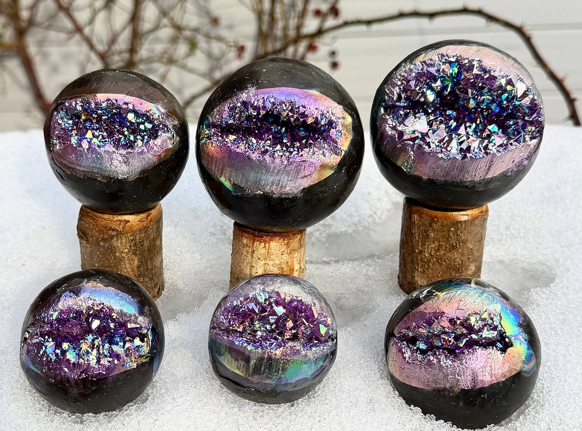 Aura Amethyst Geode Sphere Crystal Ball