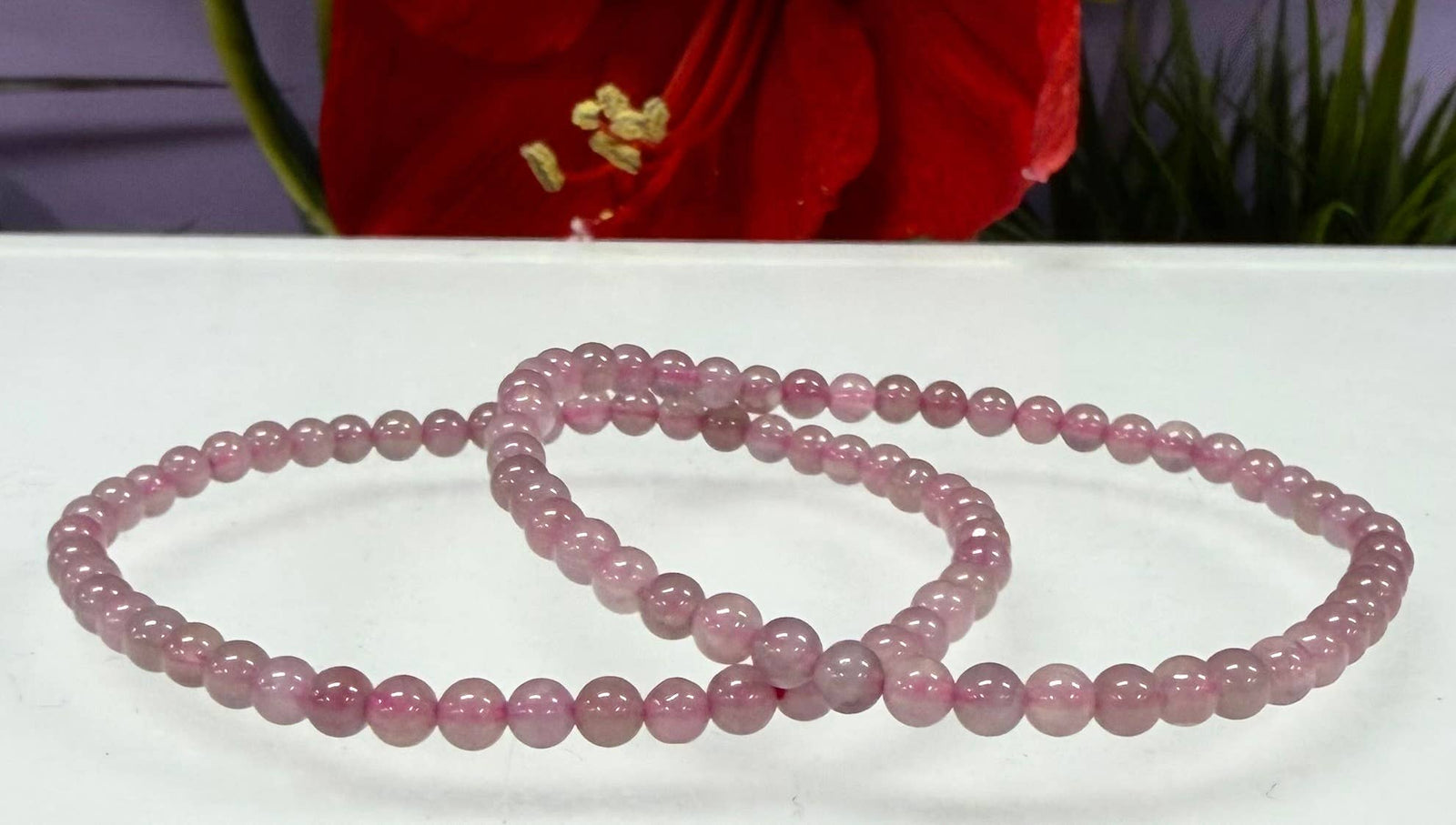 Natural Purple Rose Quartz Stretch Bracelet (4mm, 7.5”)