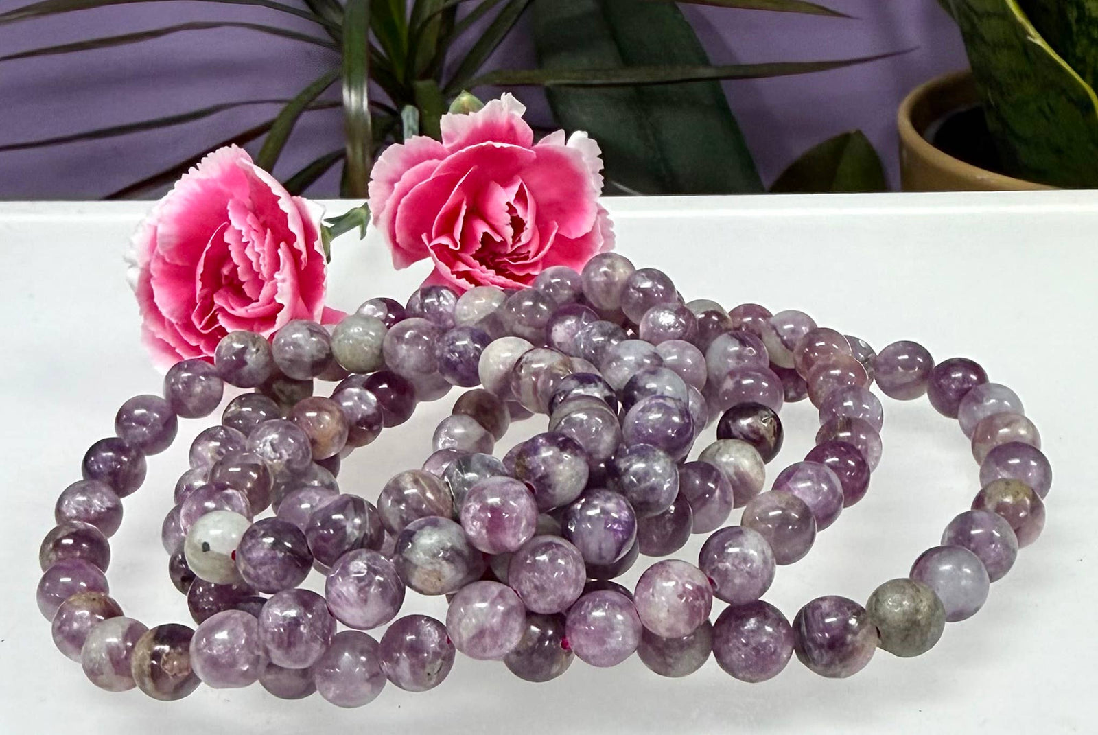 Natural Lepidolite Mica 8mm Crystal Stretch Bracelet 7.5"