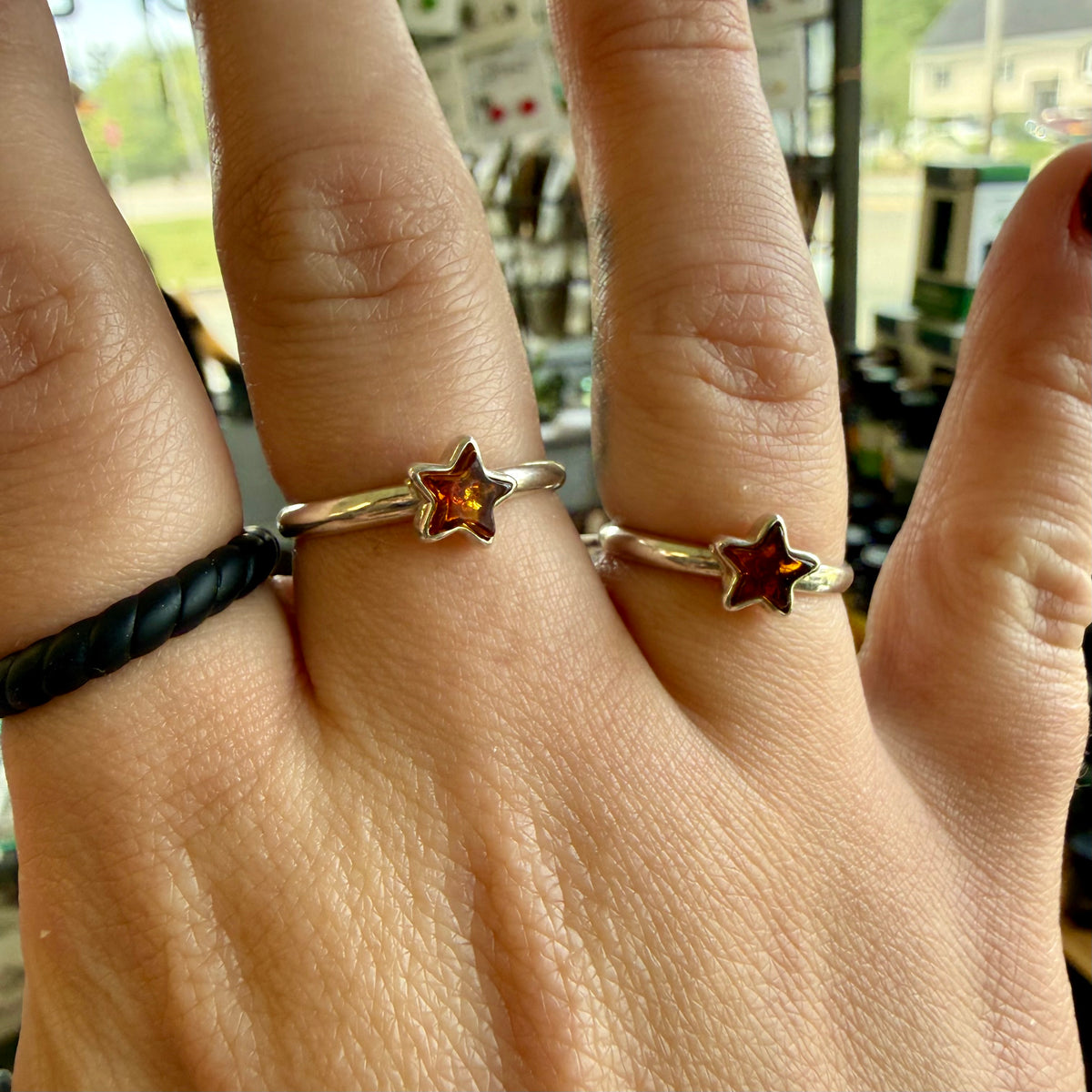 Baltic Amber Star Ring - Sterling Silver