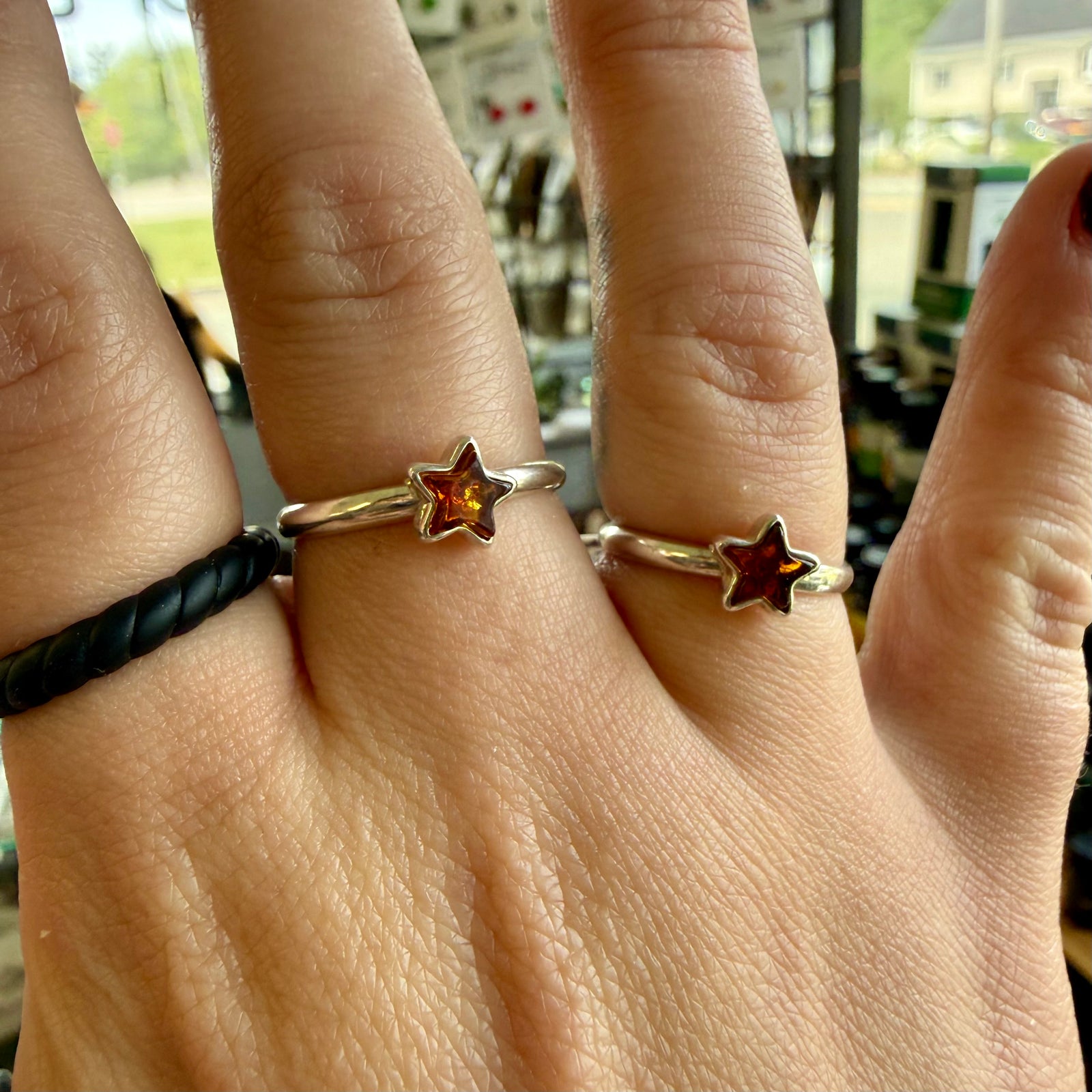 Baltic Amber Star Ring - Sterling Silver