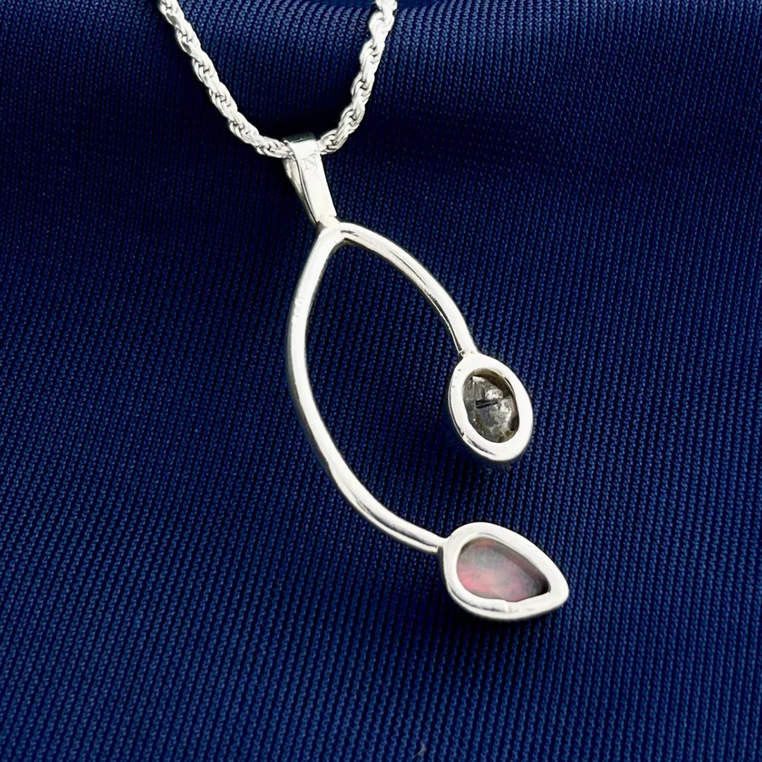 Ethiopian Opal With Herkimer Diamond Sterling Silver Pendant