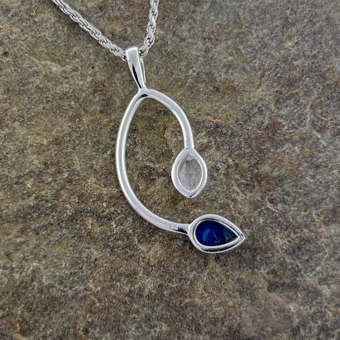 Labradorite With Herkimer Diamond Sterling Silver Pendant