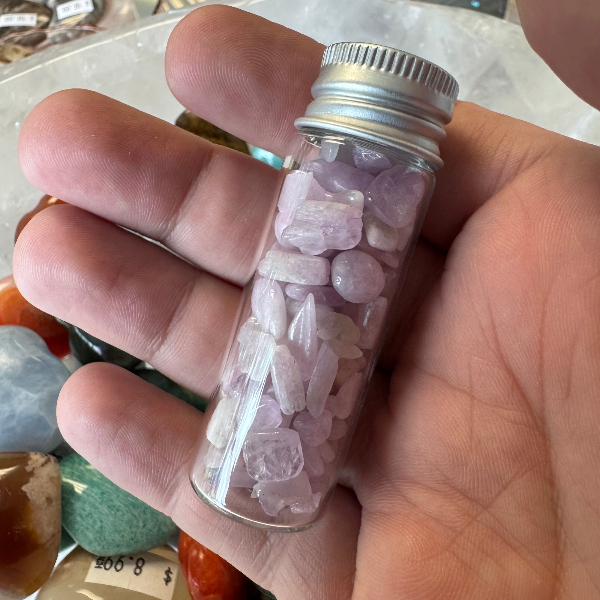 Cast a Stone Gemstone Chips in Glass Bottle | 1.5” Assorted Crystals for Altar, Crafts & Gifts